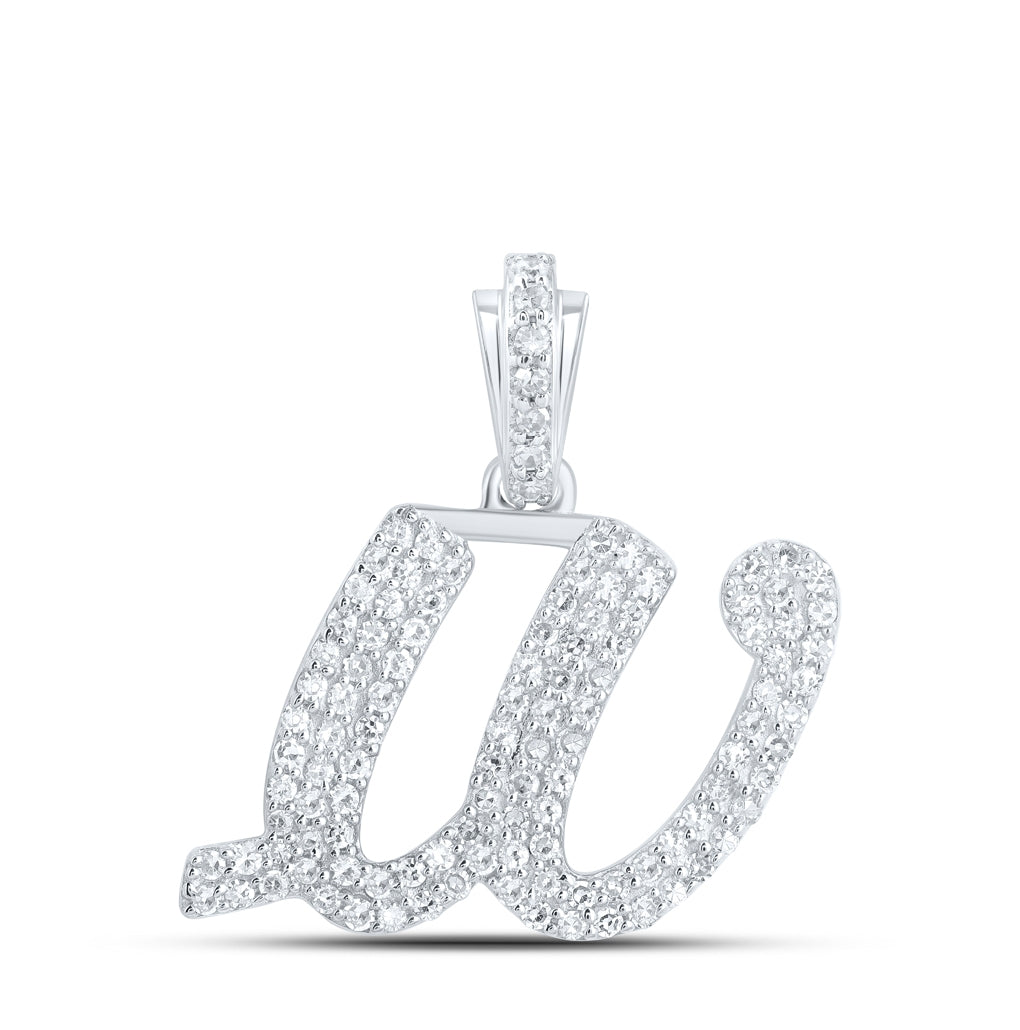 10K Yellow Or White or Rose Gold Womens Round Diamond Cursive Initial Letter Pendant, Length: 0.87 In, Width: 0.51 In