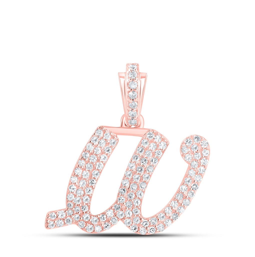 10K Yellow Or White or Rose Gold Womens Round Diamond Cursive Initial Letter Pendant, Length: 0.87 In, Width: 0.51 In