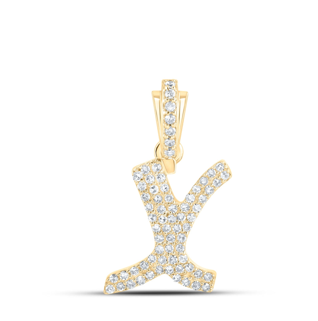 10K Yellow Or White or Rose Gold Womens Round Diamond Cursive Initial Letter Pendant, Length: 0.87 In, Width: 0.51 In