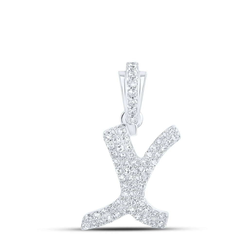 10K Yellow Or White or Rose Gold Womens Round Diamond Cursive Initial Letter Pendant, Length: 0.87 In, Width: 0.51 In