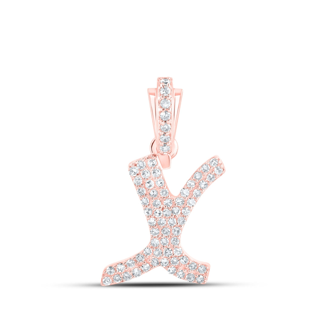 10K Yellow Or White or Rose Gold Womens Round Diamond Cursive Initial Letter Pendant, Length: 0.87 In, Width: 0.51 In