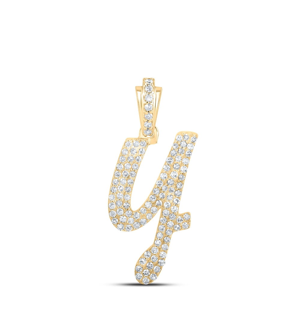 10K Yellow Or White or Rose Gold Womens Round Diamond Cursive Initial Letter Pendant, Length: 0.87 In, Width: 0.51 In