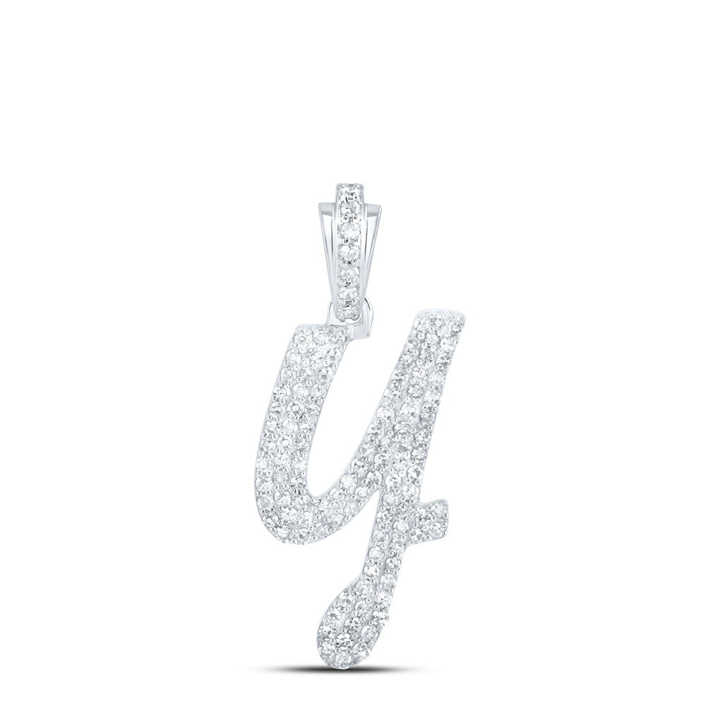 10K Yellow Or White or Rose Gold Womens Round Diamond Cursive Initial Letter Pendant, Length: 0.87 In, Width: 0.51 In