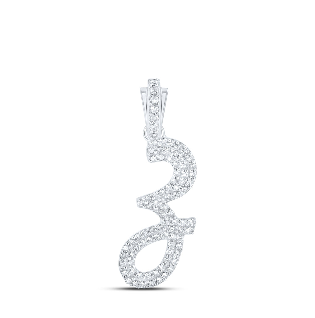 10K Yellow Or White or Rose Gold Womens Round Diamond Cursive Initial Letter Pendant, Length: 0.87 In, Width: 0.51 In
