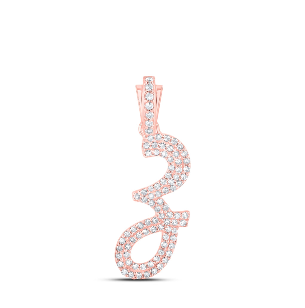10K Yellow Or White or Rose Gold Womens Round Diamond Cursive Initial Letter Pendant, Length: 0.87 In, Width: 0.51 In