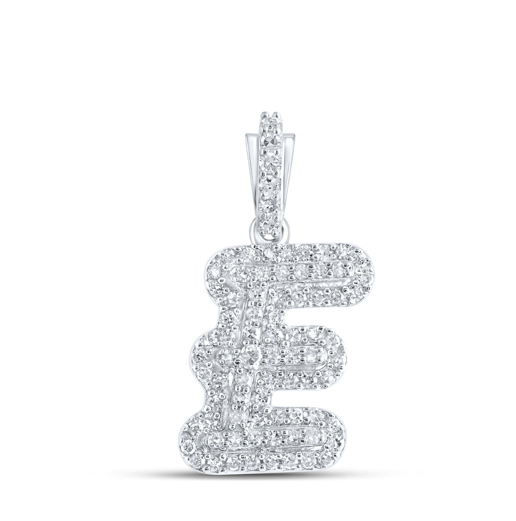 10K White Gold Womens Round Diamond Initial Letter Pendant, Length: 0.73 In, Width: 0.41 In
