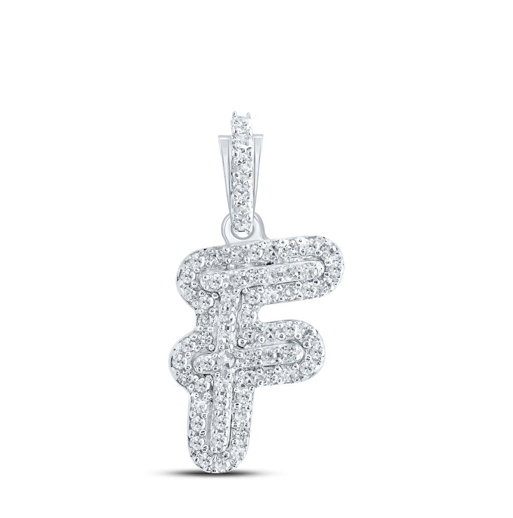 10K White Gold Womens Round Diamond Initial Letter Pendant, Length: 0.73 In, Width: 0.41 In