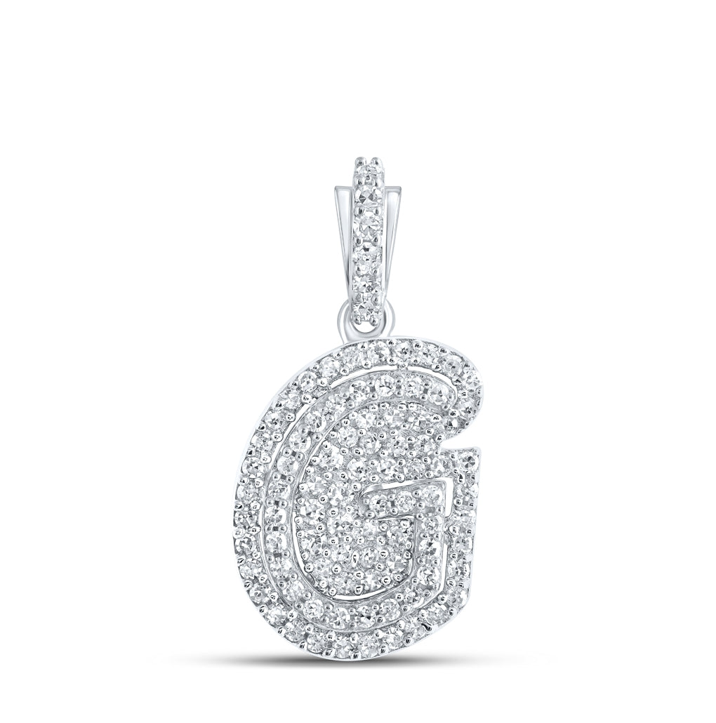 10K White Gold Womens Round Diamond Initial Letter Pendant, Length: 0.73 In, Width: 0.41 In