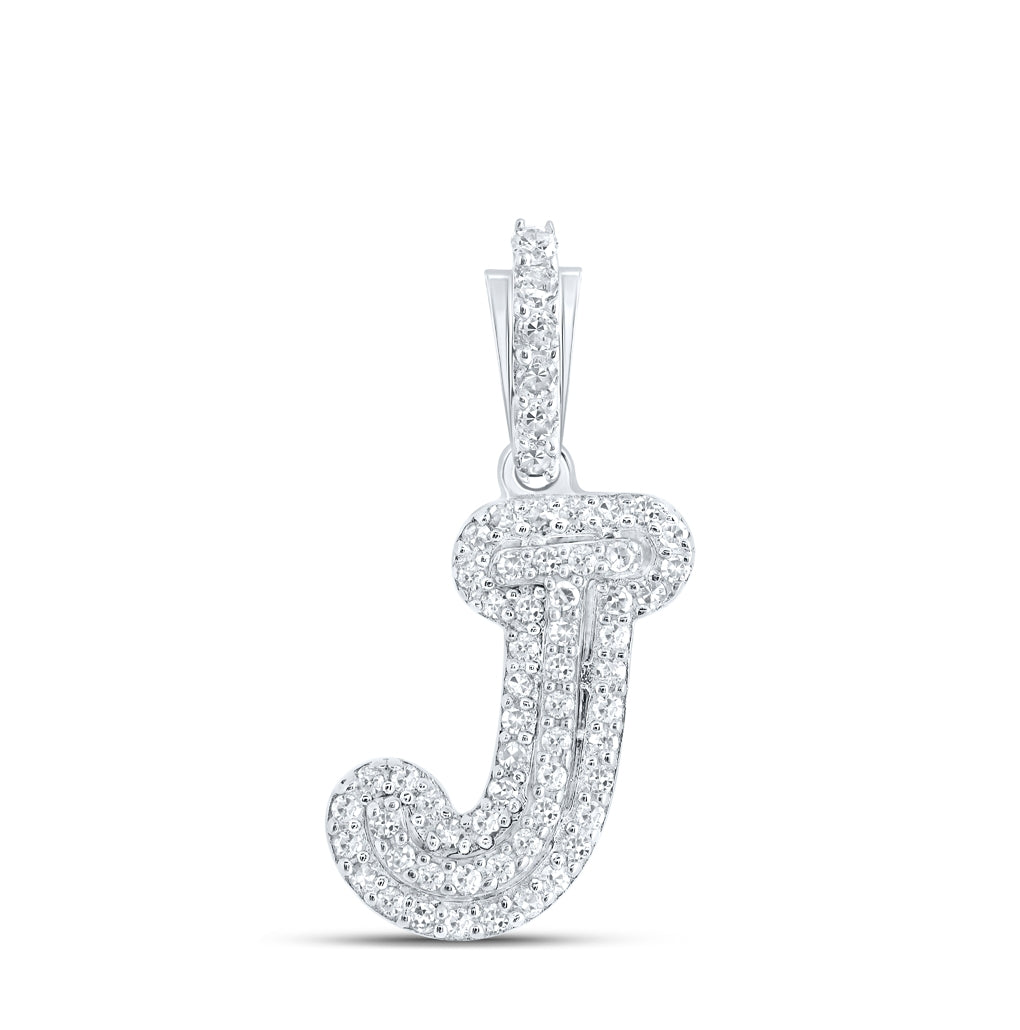 10K White Gold Womens Round Diamond Initial Letter Pendant, Length: 0.73 In, Width: 0.41 In