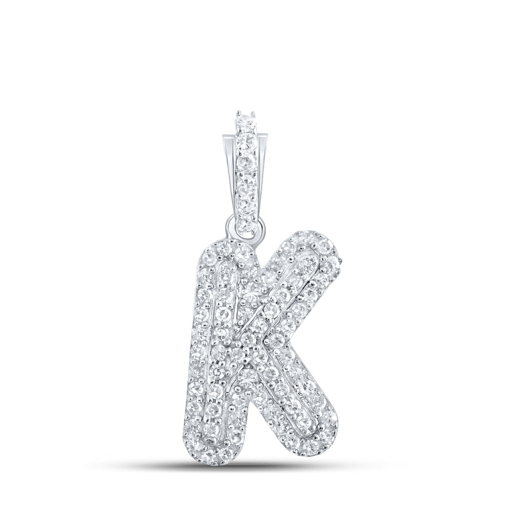 10K White Gold Womens Round Diamond Initial Letter Pendant, Length: 0.73 In, Width: 0.41 In