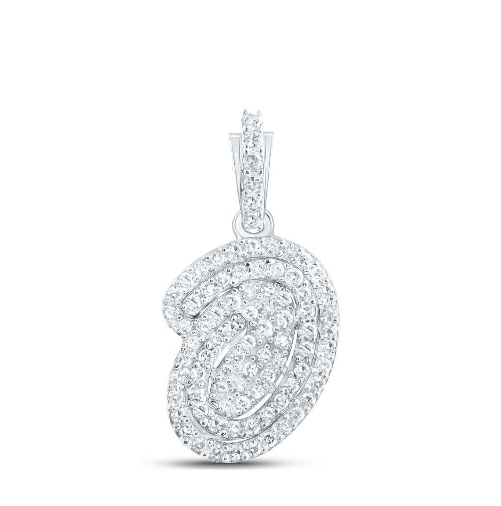 10K White Gold Womens Round Diamond Initial Letter Pendant, Length: 0.73 In, Width: 0.41 In