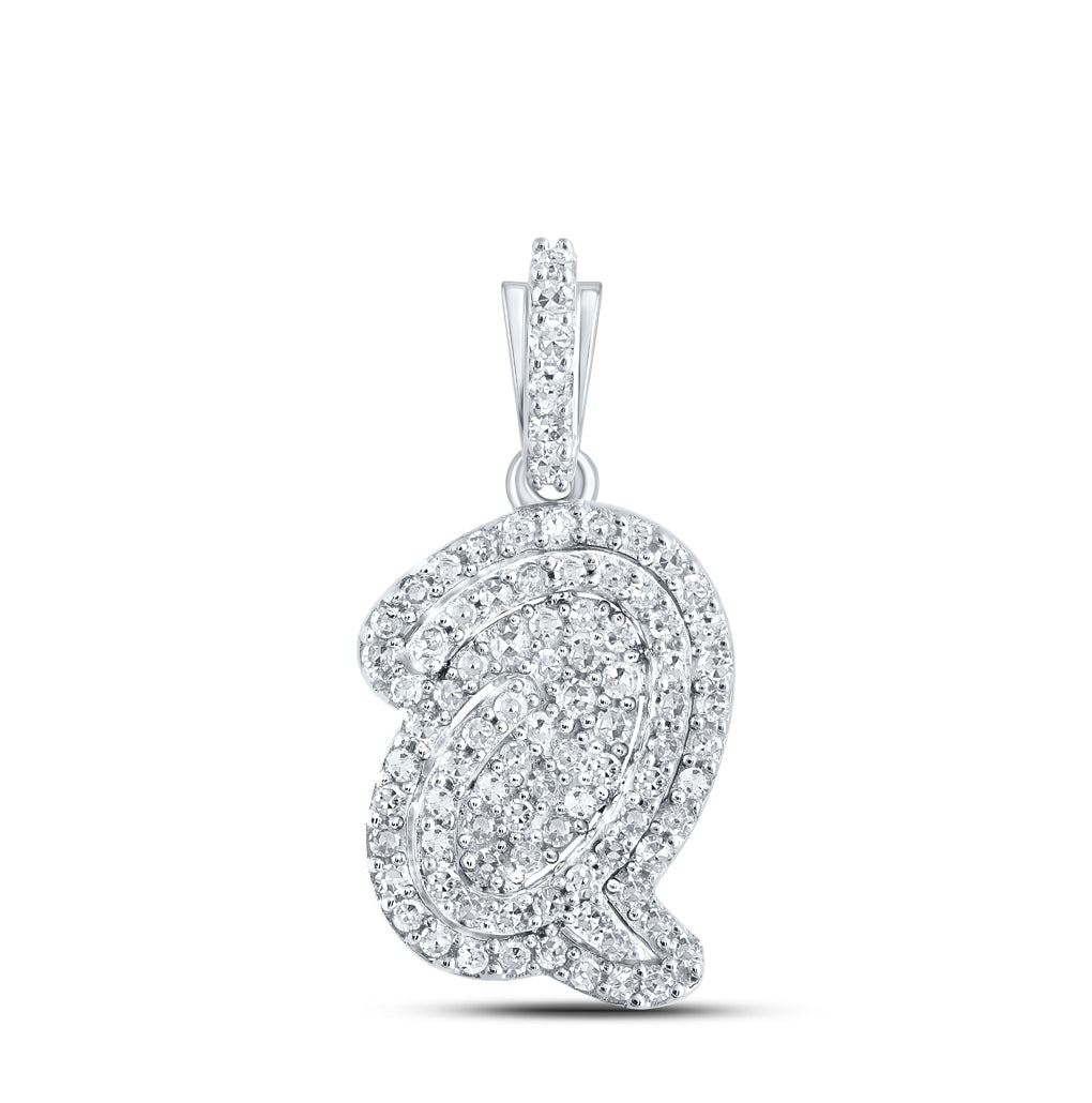 10K White Gold Womens Round Diamond Initial Letter Pendant, Length: 0.73 In, Width: 0.41 In