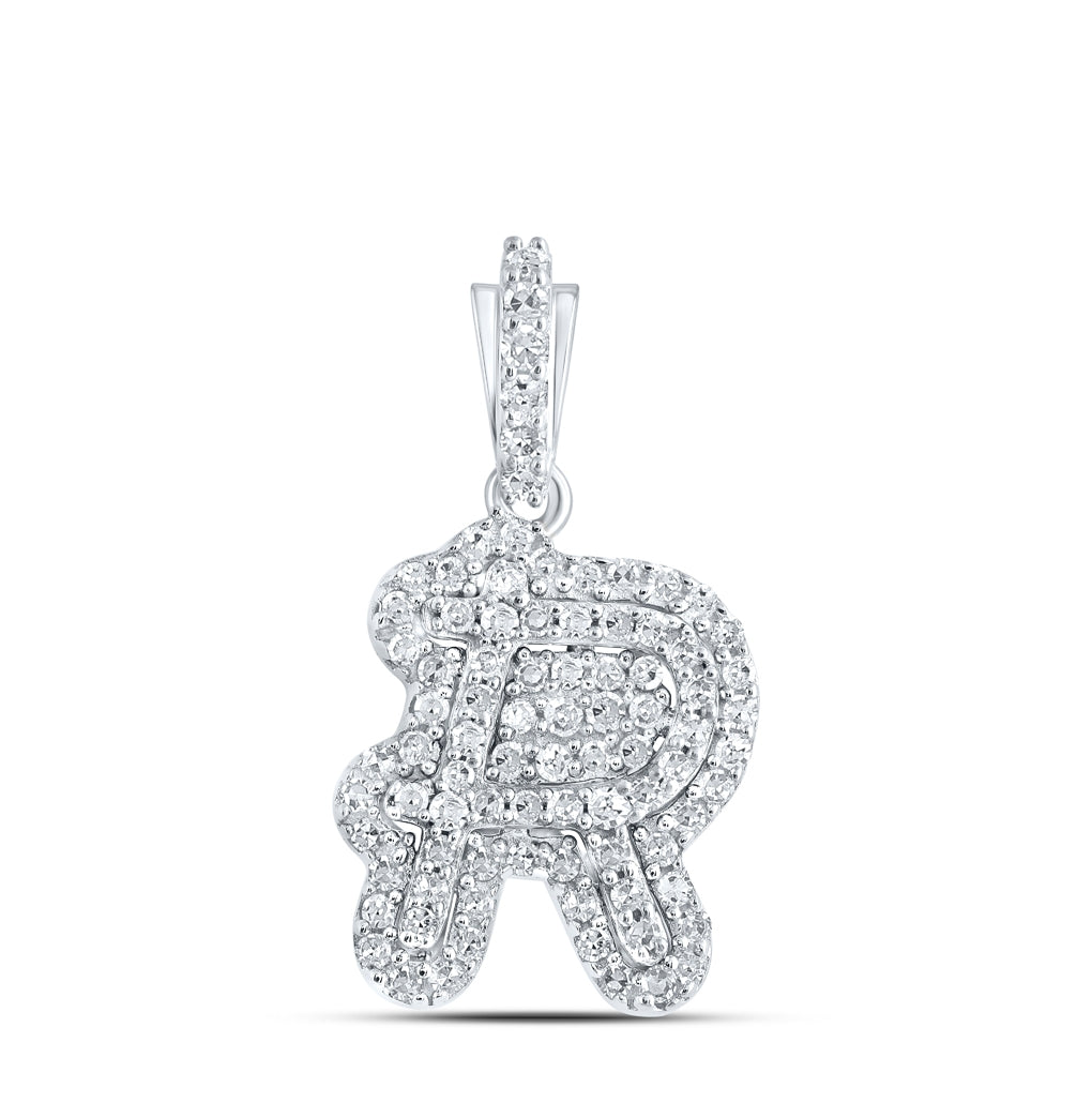 10K White Gold Womens Round Diamond Initial Letter Pendant, Length: 0.73 In, Width: 0.41 In