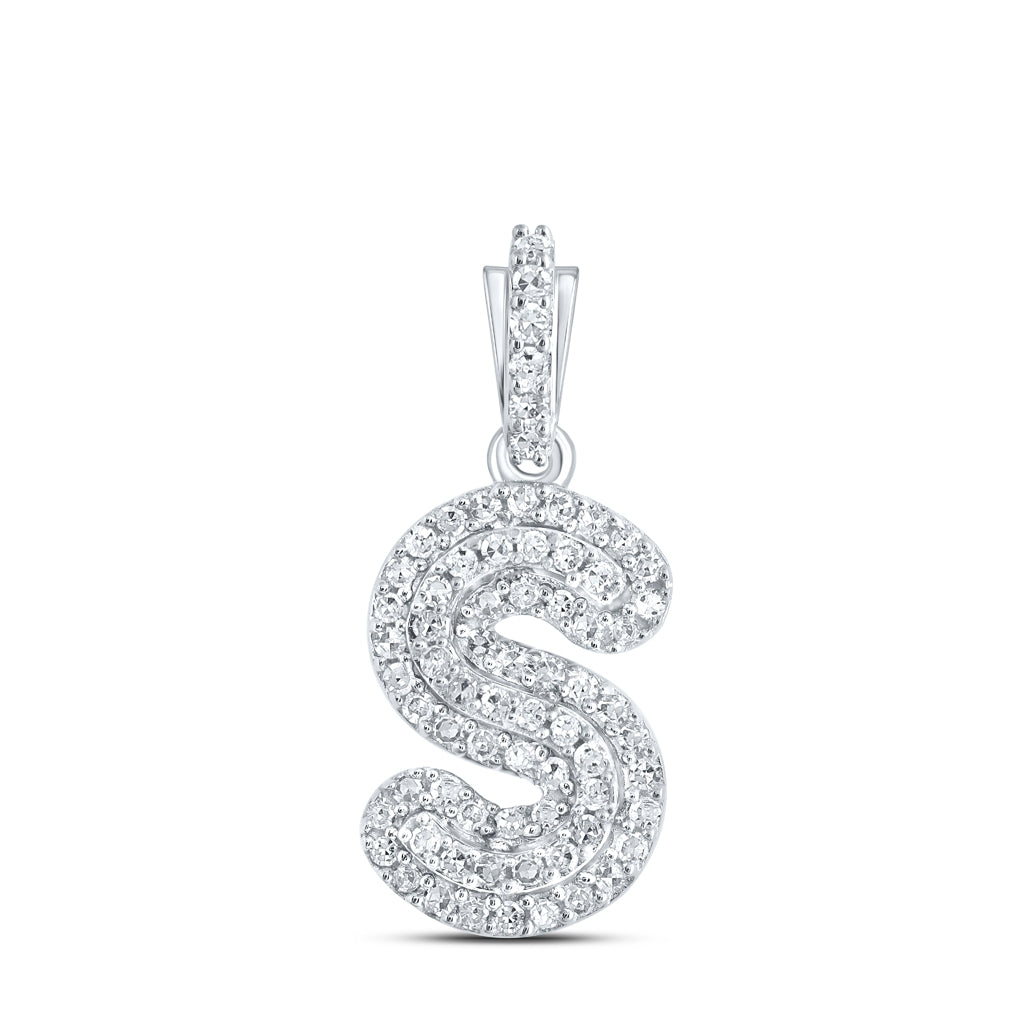 10K White Gold Womens Round Diamond Initial Letter Pendant, Length: 0.73 In, Width: 0.41 In