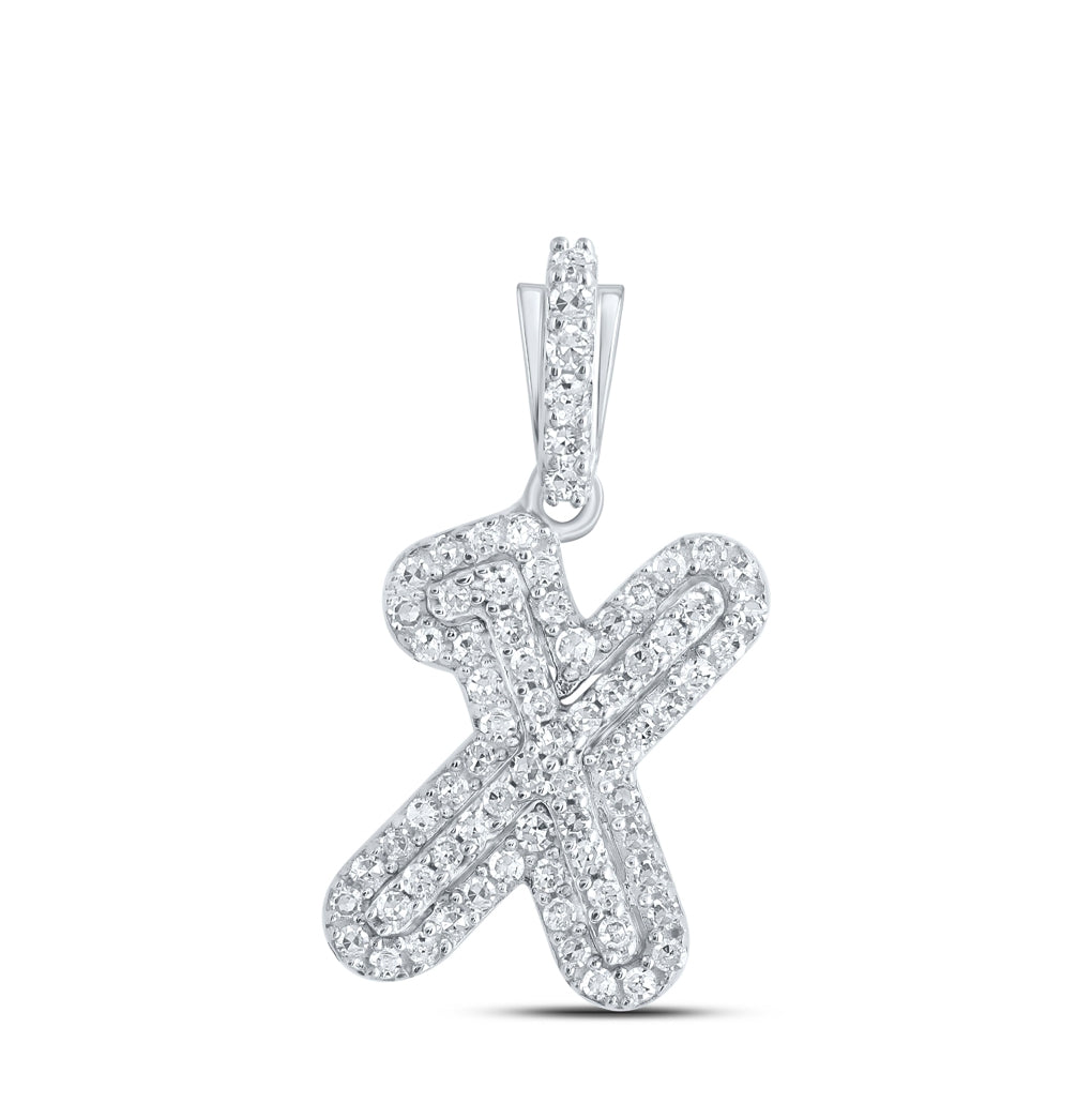 10K White Gold Womens Round Diamond Initial Letter Pendant, Length: 0.73 In, Width: 0.41 In