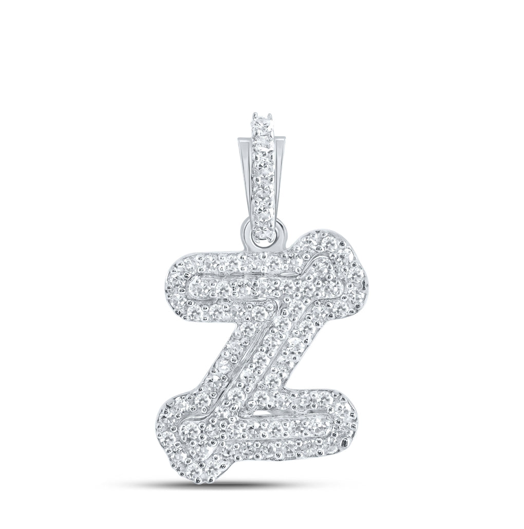 10K White Gold Womens Round Diamond Initial Letter Pendant, Length: 0.73 In, Width: 0.41 In