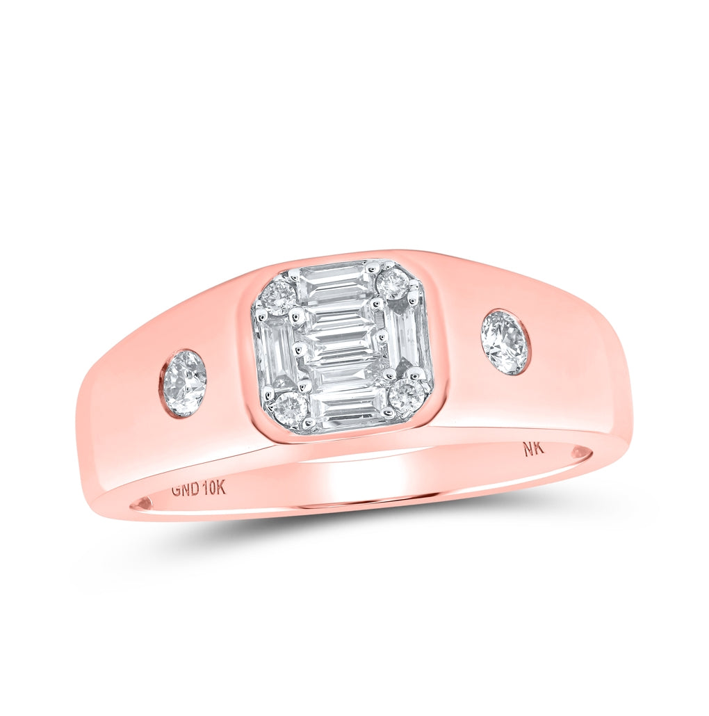 10K Yellow Or White Or Rose Gold Mens Baguette Diamond Band Ring , Mens Size: 7-13