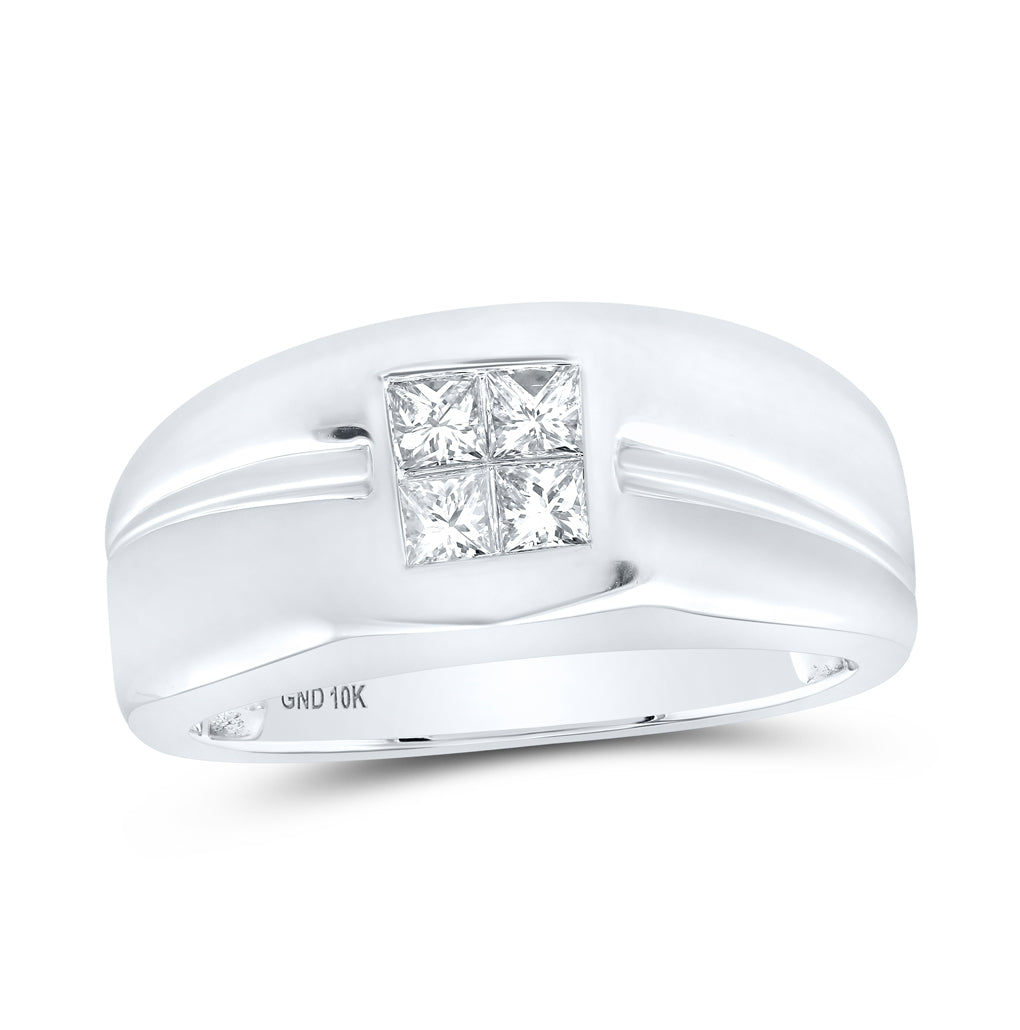 10K White Gold Mens Princess Diamond Band Ring 1/2 Cttw, Mens Size: 7-13