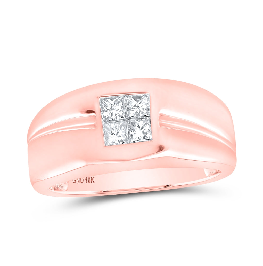 10K Yellow Or White Or Rose Gold Mens Princess Diamond Band Ring , Mens Size: 7-13