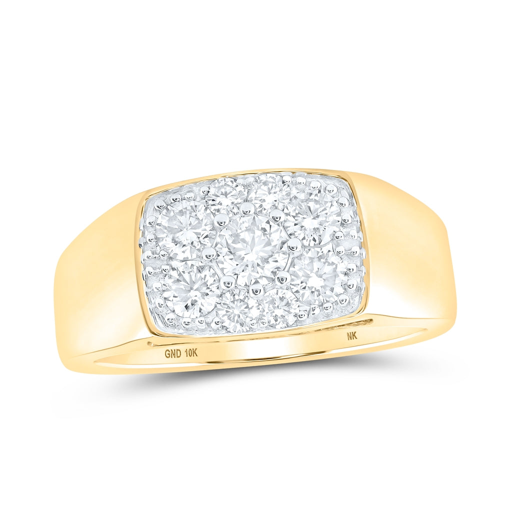 10K Yellow Gold Mens Round Diamond Band Ring 1-1/2 Cttw, Mens Size: 7-13