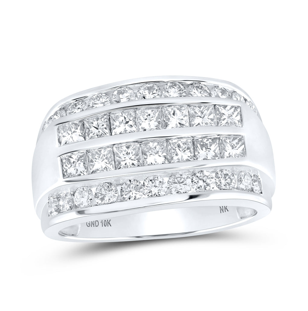 10K White Or Yellow Gold Mens Princess Diamond Band Ring, Mens Size: 7-13