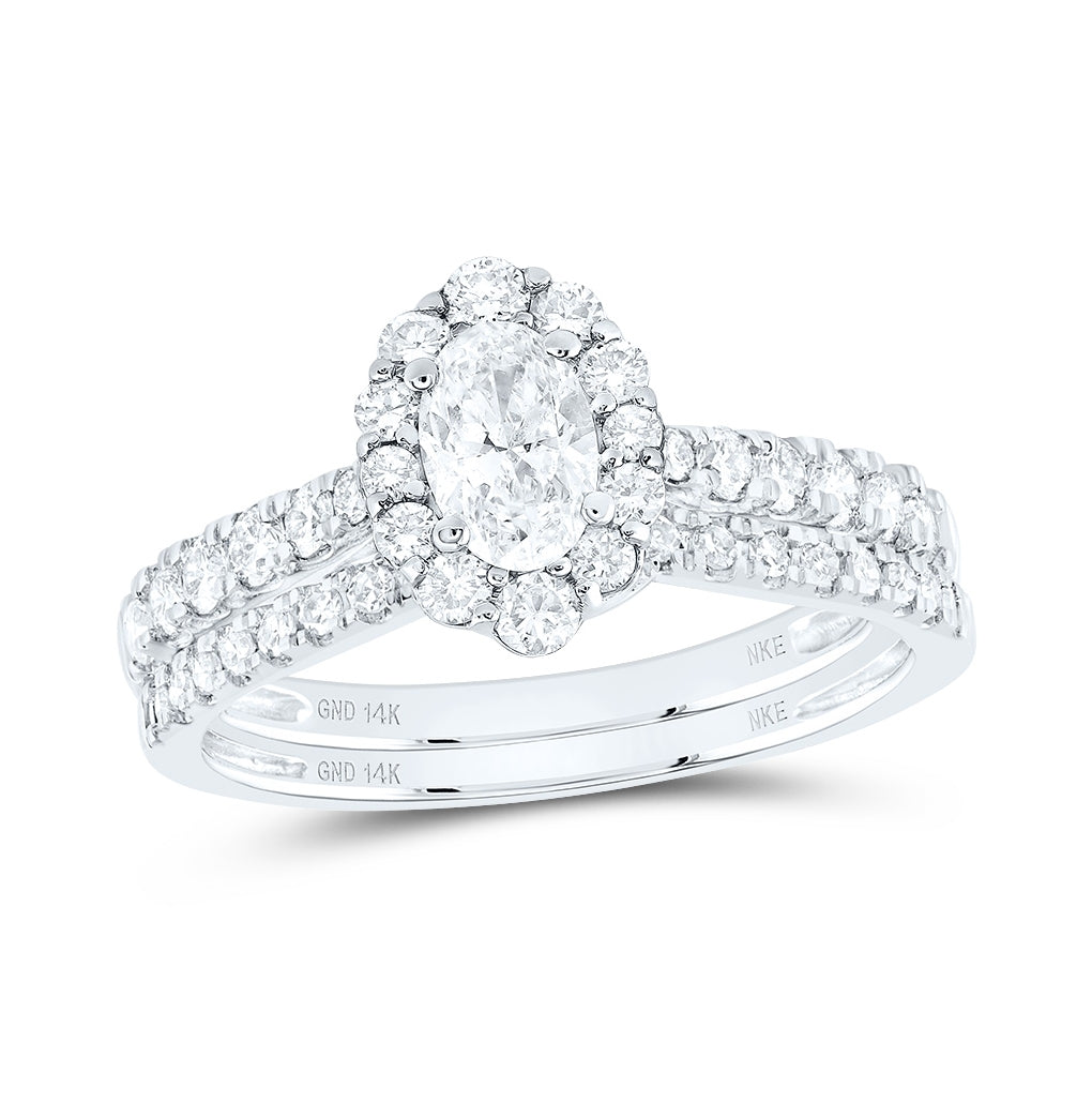 14K White Gold Oval Dia. Halo Bridal Wedding Band Set 1ctw, Women's Sz: 5-10