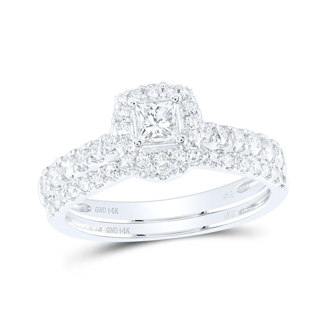 14K White Gold Princess Diamond Halo Bridal Wedding Ring Band Set 1ctw, Women's Size: 5-10