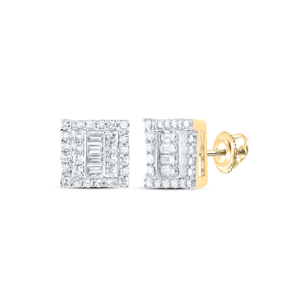 10K White Or Yellow Gold Baguette Diamond Square Earrings