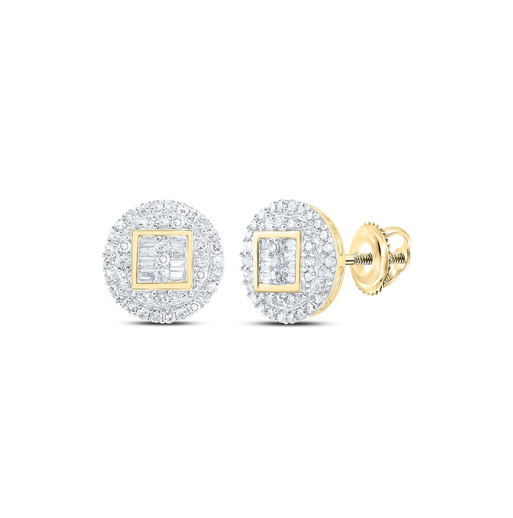 10K Yellow Gold Round Diamond Circle Cluster Earrings 1/2 Cttw