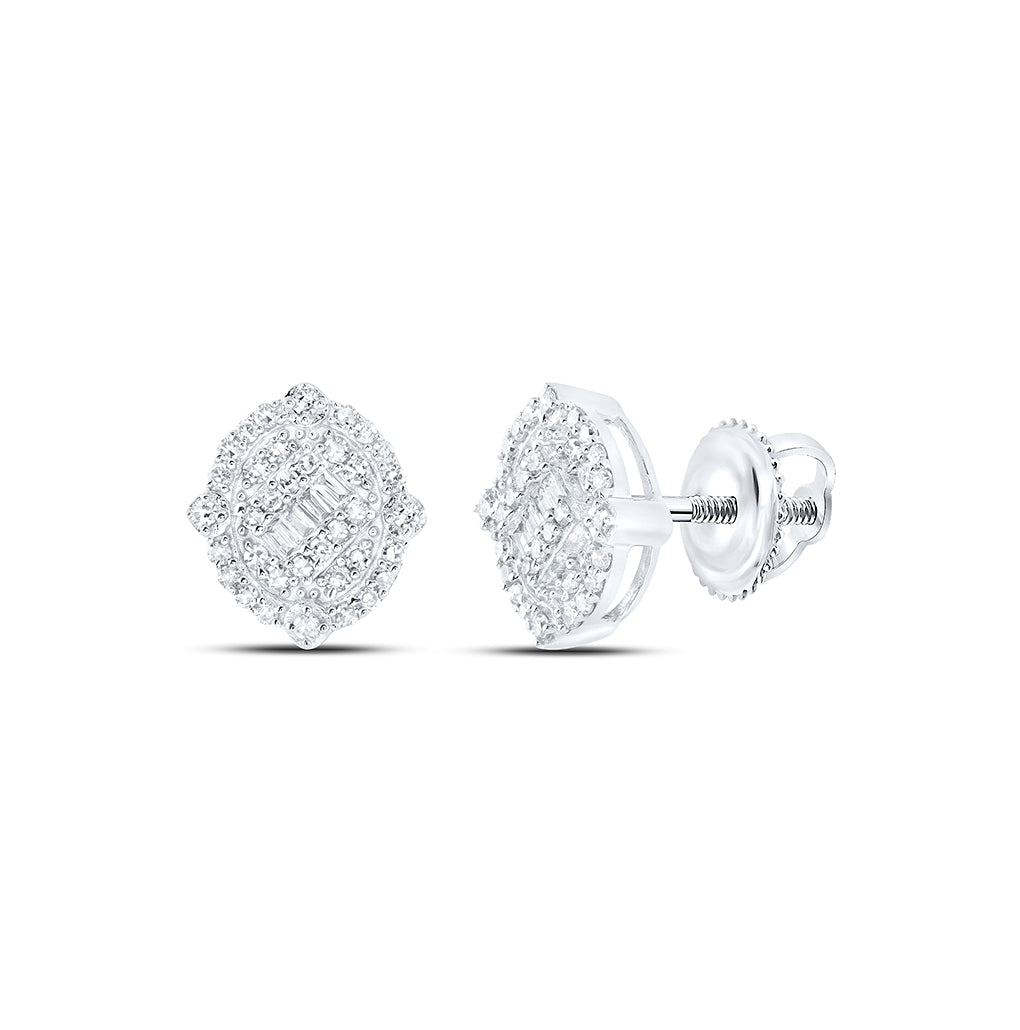 10K White Or Yellow Gold Round Diamond Oval Earrings
