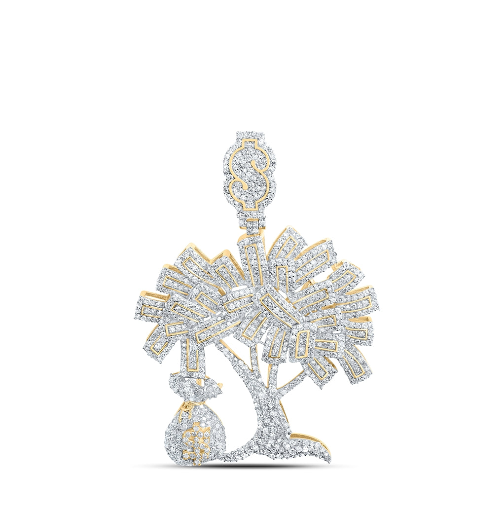 10K Yellow Gold Mens Round Diamond Money Tree Charm Pendant 2-3/4 Cttw