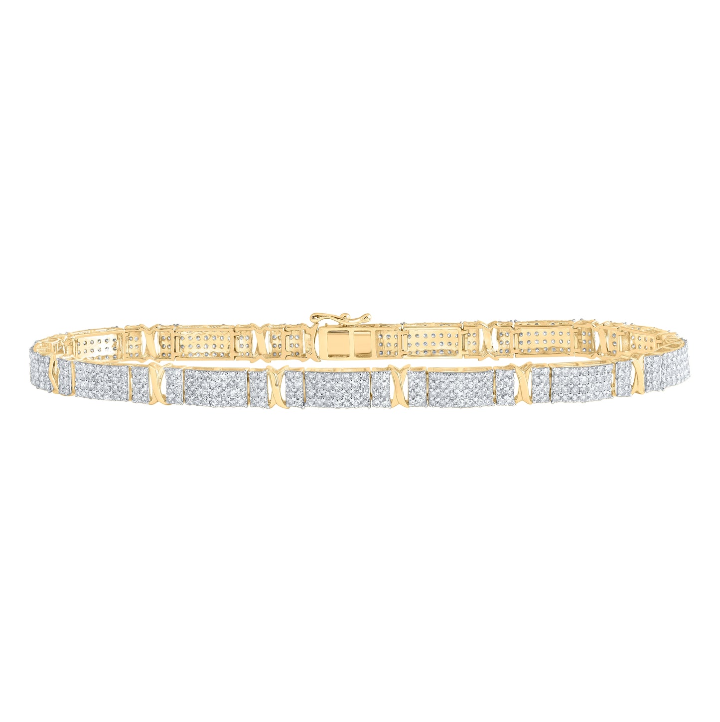 10K Yellow Gold Mens Round Diamond 8.5-inch Link Bracelet 4-1/2 Cttw, Length: 8.5 In, Width: 0.22 In