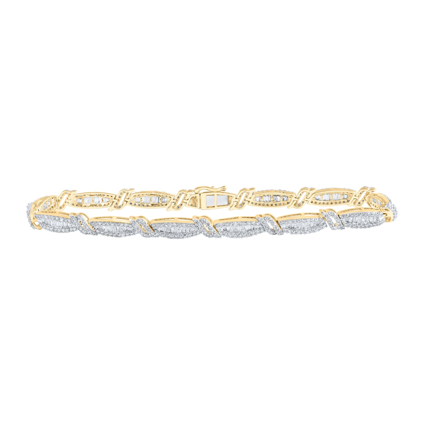 10K Yellow Gold Mens Round Diamond 8.5-inch Link Bracelet 4-3/8 Cttw, Length: 8.5 In, Width: 0.21 In