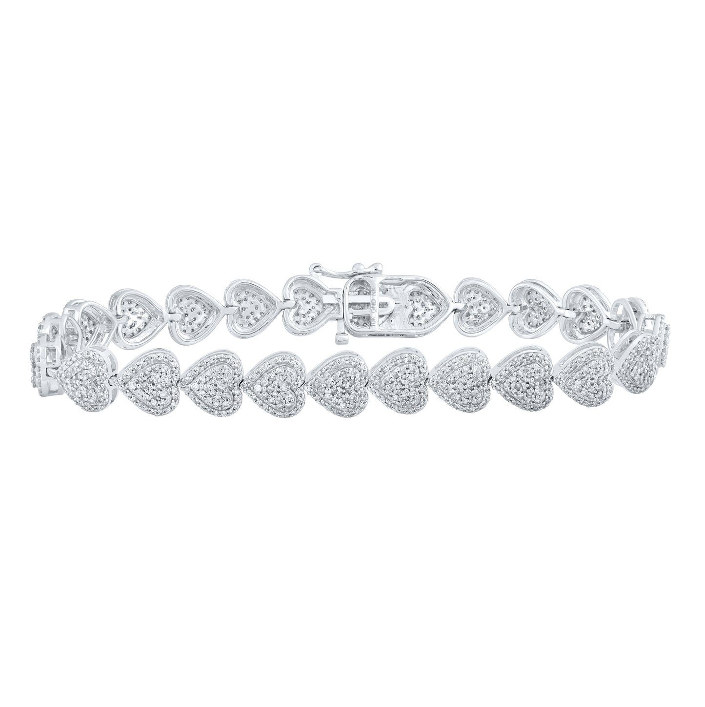 10K Yellow Or White Or Rose Gold Womens Round Diamond Heart Bracelet