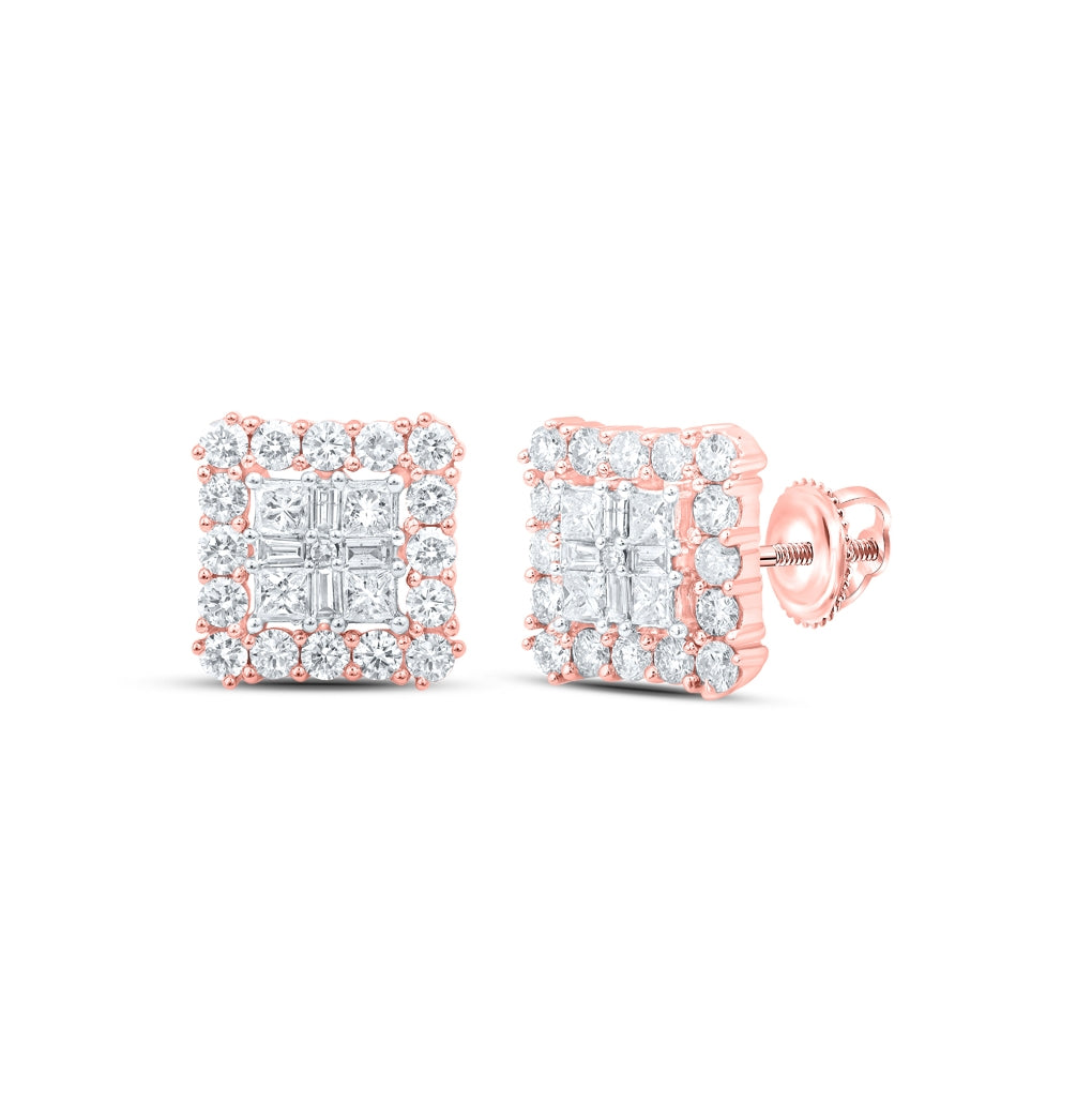 10K Rose Gold Womens Princess Diamond Square Earrings 1-1/3 Cttw