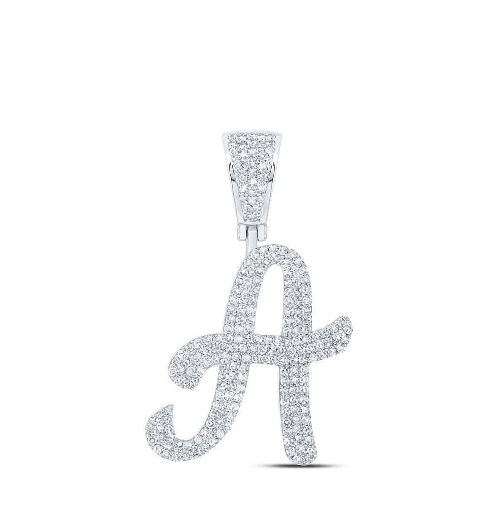 10K Yellow Or White Or Rose Gold Mens Round Diamond Initial Letter Charm Pendant