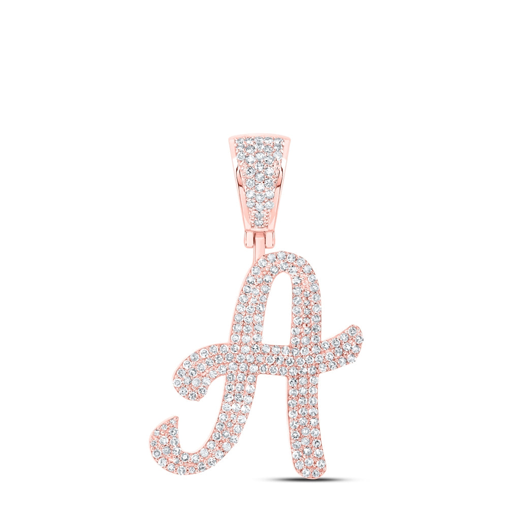 10K Yellow Or White Or Rose Gold Mens Round Diamond Initial Letter Charm Pendant