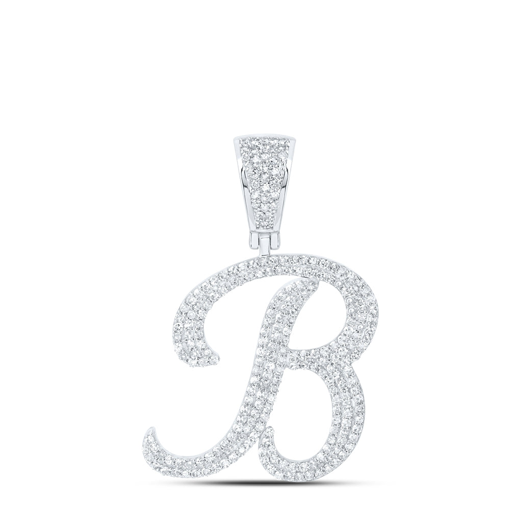 10K Yellow Or White Or Rose Gold Mens Round Diamond Initial Letter Charm Pendant