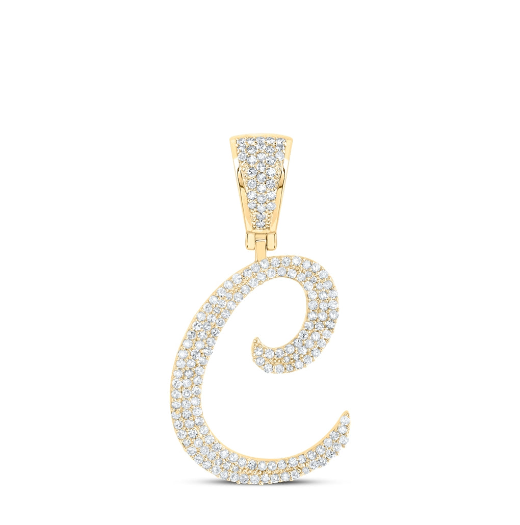 10K Yellow Or White Or Rose Gold Mens Round Diamond Initial Letter Charm Pendant