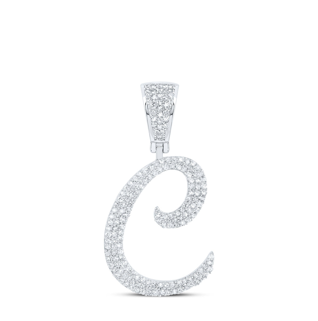 10K Yellow Or White Or Rose Gold Mens Round Diamond Initial Letter Charm Pendant