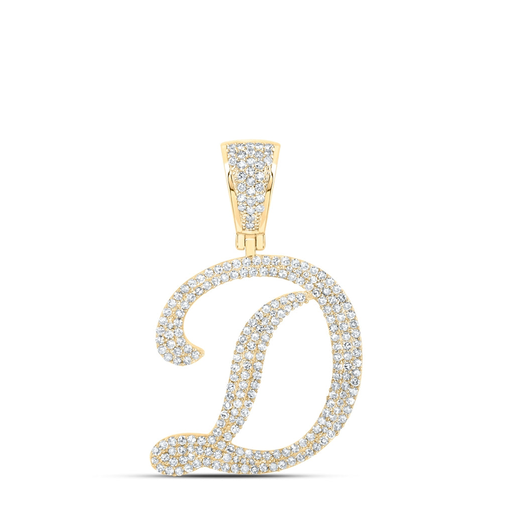 10K Yellow Or White Or Rose Gold Mens Round Diamond Initial Letter Charm Pendant