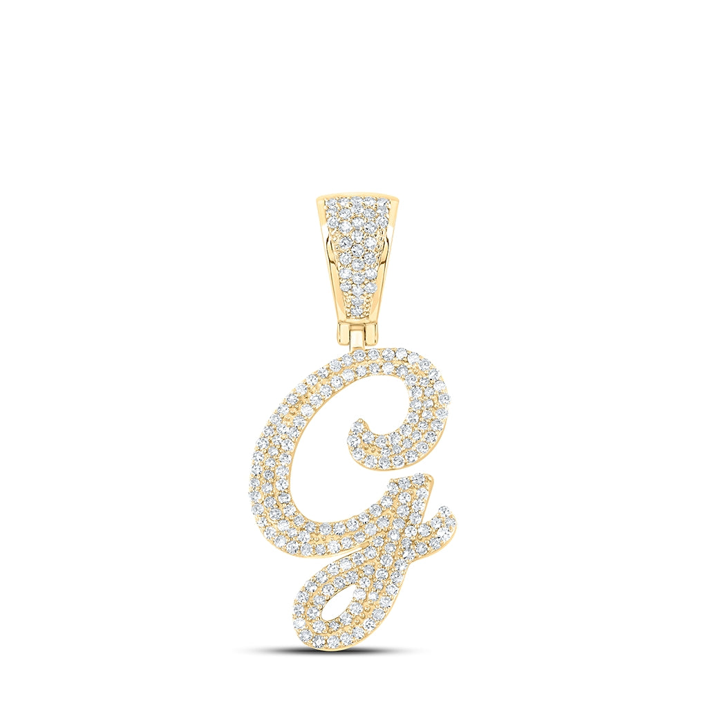 10K Yellow Or White Or Rose Gold Mens Round Diamond Initial Letter Charm Pendant