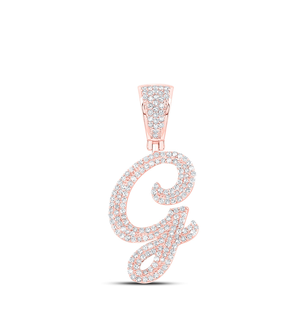 10K Yellow Or White Or Rose Gold Mens Round Diamond Initial Letter Charm Pendant