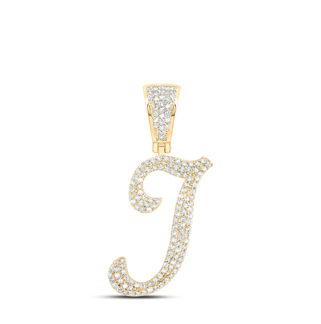 10K Yellow Or White Or Rose Gold Mens Round Diamond Initial Letter Charm Pendant