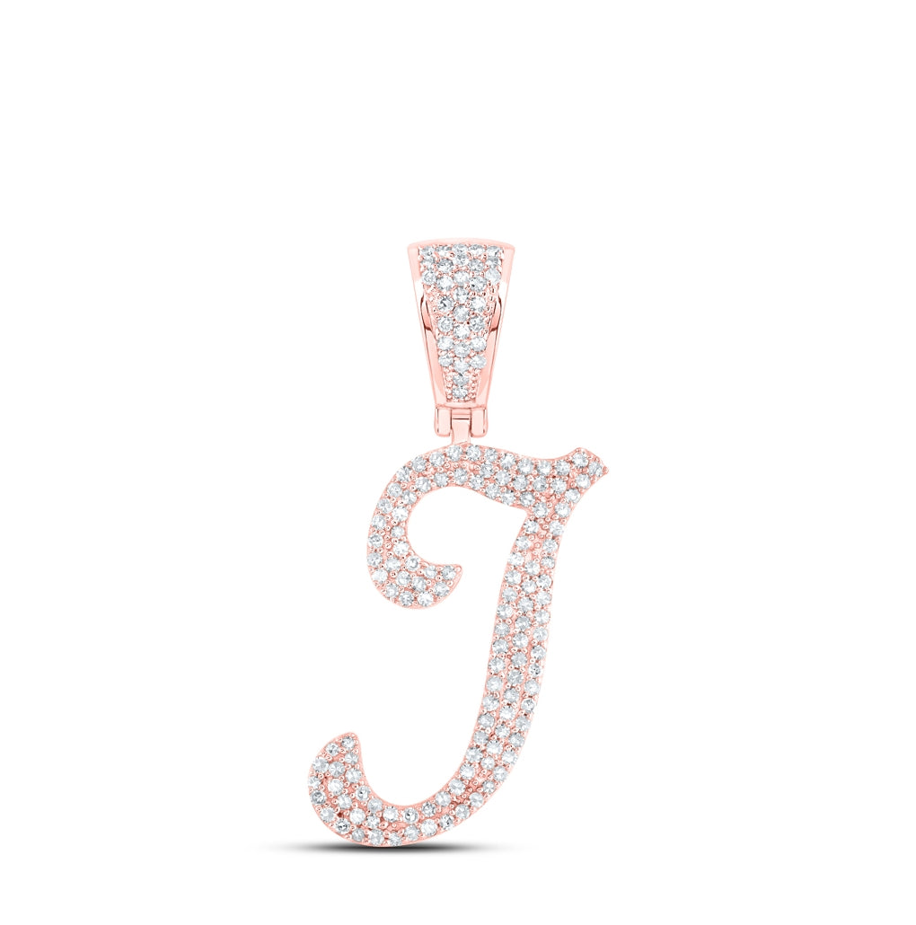 10K Yellow Or White Or Rose Gold Mens Round Diamond Initial Letter Charm Pendant