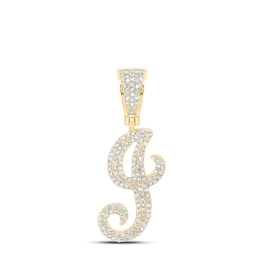 10K Yellow Or White Or Rose Gold Mens Round Diamond Initial Letter Charm Pendant