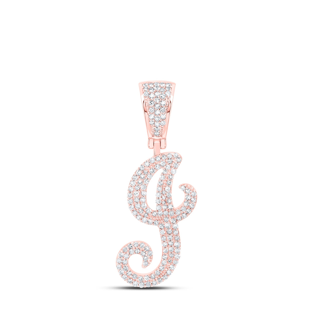 10K Yellow Or White Or Rose Gold Mens Round Diamond Initial Letter Charm Pendant
