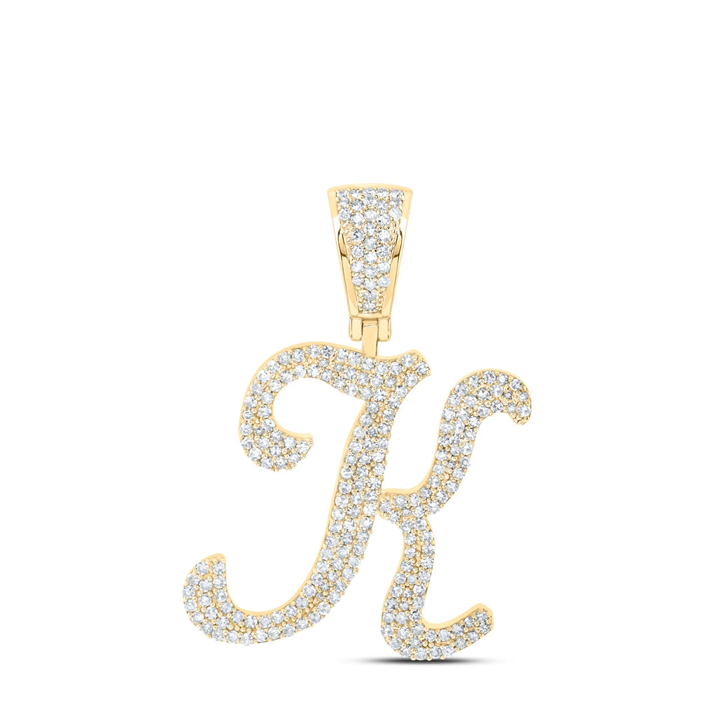 10K Yellow Or White Or Rose Gold Mens Round Diamond Initial Letter Charm Pendant
