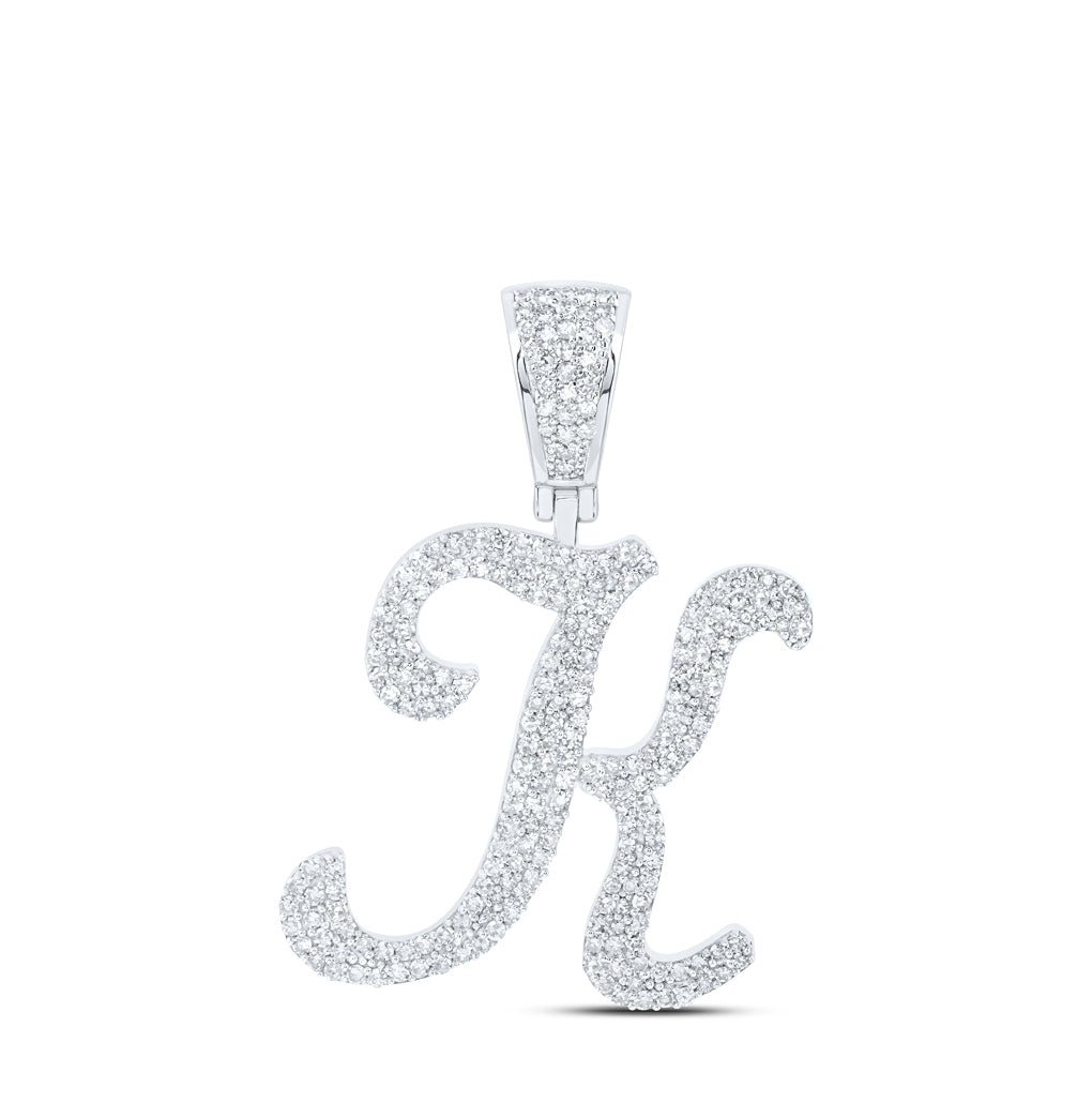 10K Yellow Or White Or Rose Gold Mens Round Diamond Initial Letter Charm Pendant