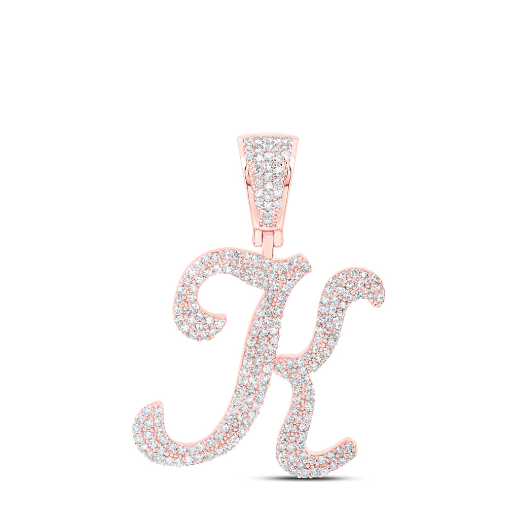 10K Yellow Or White Or Rose Gold Mens Round Diamond Initial Letter Charm Pendant